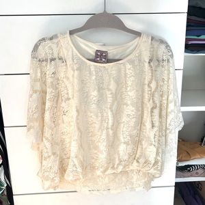 FREE PEOPLE XS Flowy Ivory Lace Top